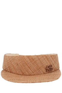 Tan woven straw visor with subtle embroidered logo on the side ruslan baginskiy women’s visiera in paglia beige
