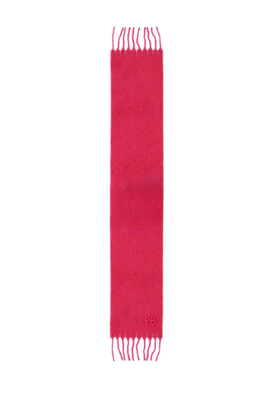 Ruslan Baginskiy women’s wool scarf in vibrant fuchsia cashmere with fringed ends and subtle embroidered logo