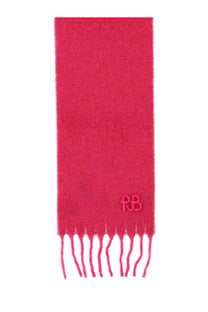 Ruslan baginskiy women’s wool scarf pink vibrant fuchsia cashmere scarf with textured weave delicate fringe and embroidered logo