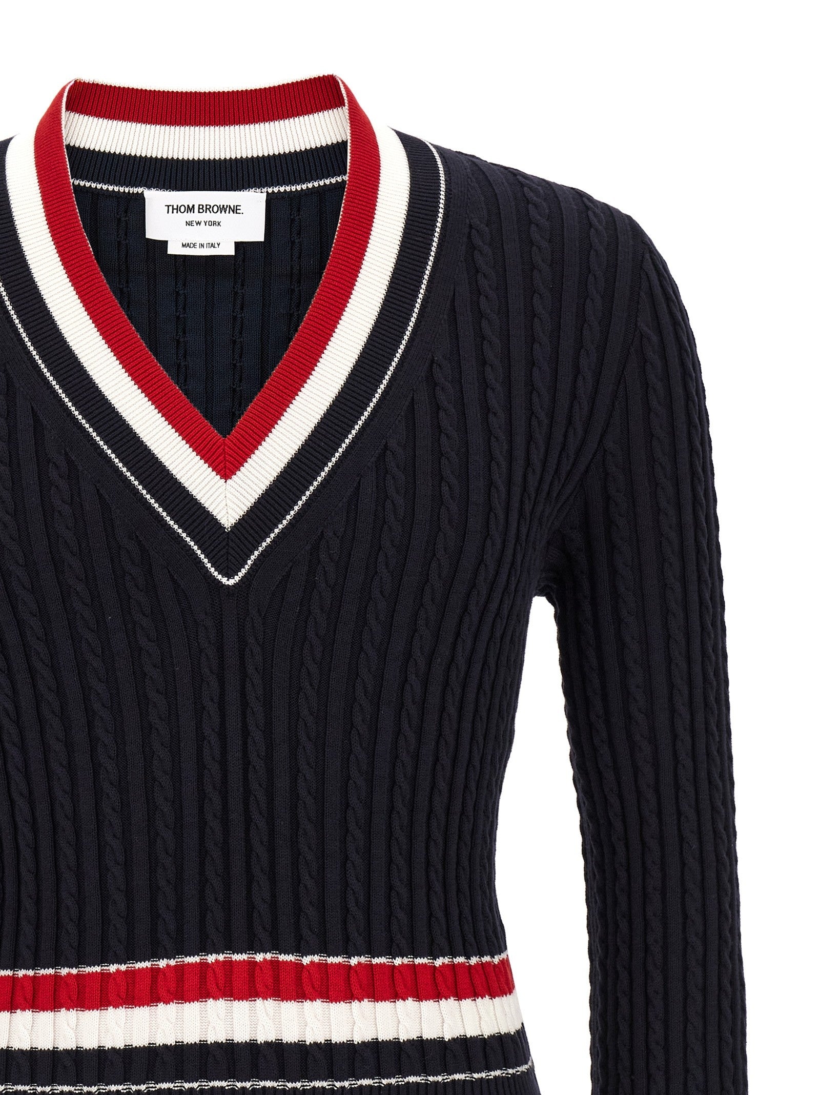 Thom Browne Rwb Intarsia Sweater Blue