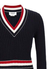 Thom Browne Rwb Intarsia Sweater Blue