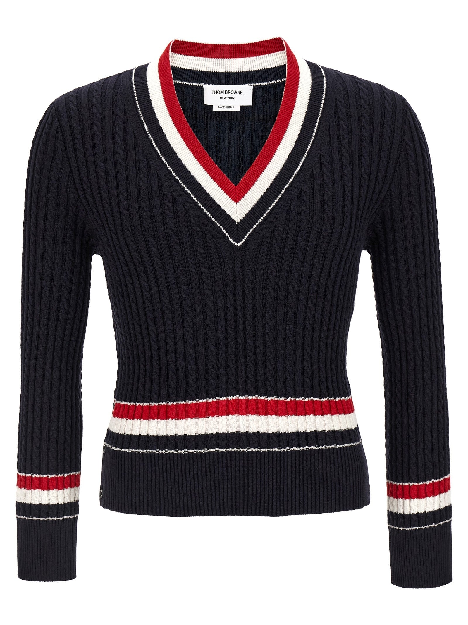 Thom Browne Rwb Intarsia Sweater Blue