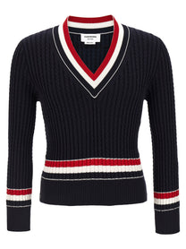 Thom Browne Rwb Intarsia Sweater Blue