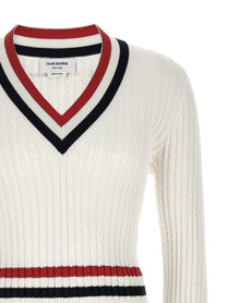 Thom Browne Rwb Intarsia Sweater White