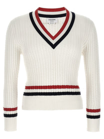 Thom Browne Rwb Intarsia Sweater White