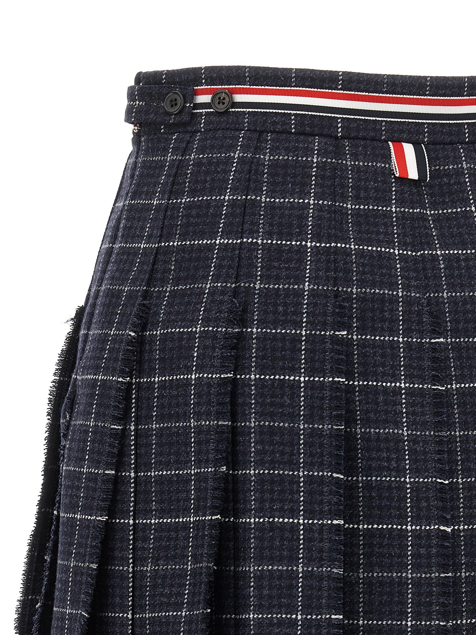 Thom Browne Rwb Pleated Tweed Skirt Blue