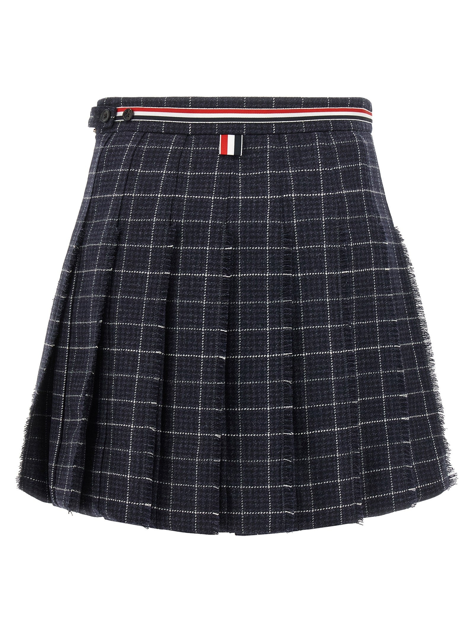 Thom Browne Rwb Pleated Tweed Skirt Blue