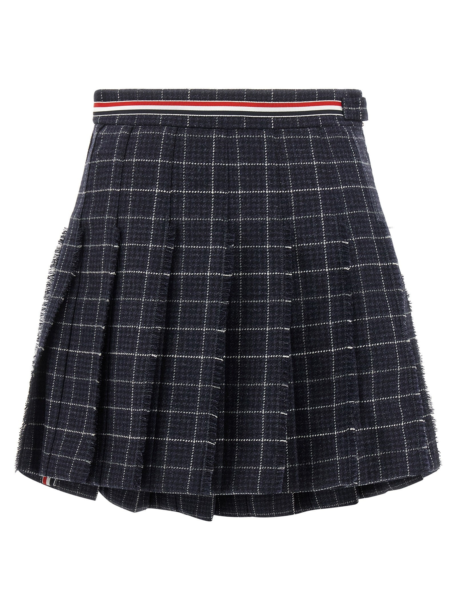 Thom Browne Rwb Pleated Tweed Skirt Blue