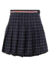 Thom Browne Rwb Pleated Tweed Skirt Blue