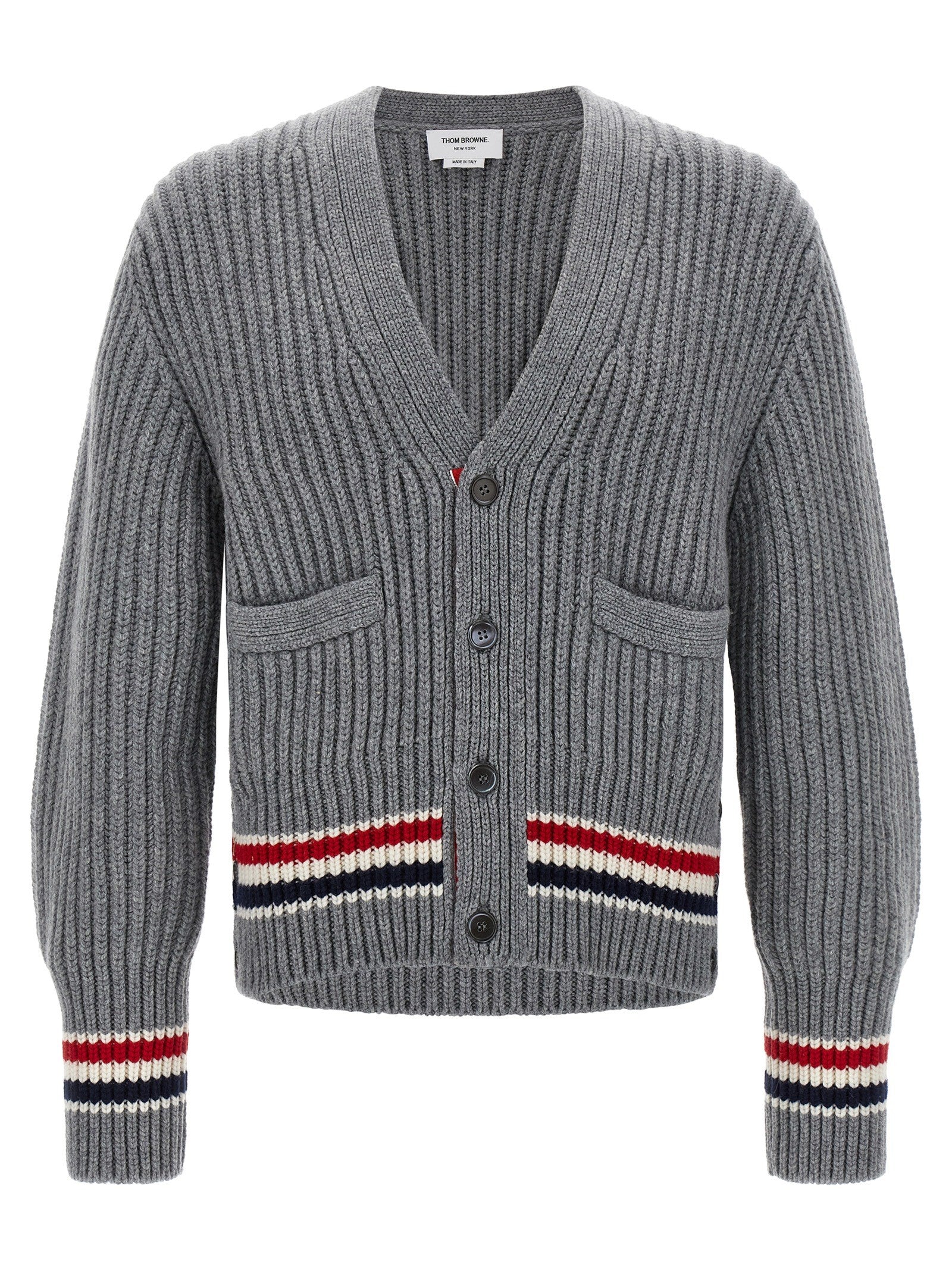 Thom Browne Rwb Tape Cardigan Grey