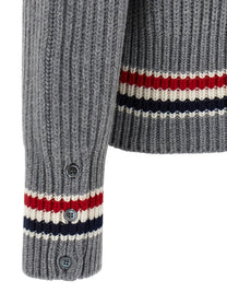 Thom Browne Rwb Tape Cardigan Grey