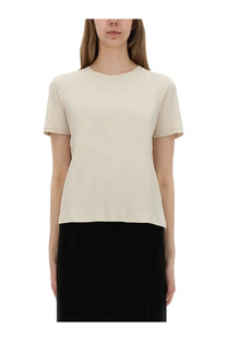 S max mara women’s bud shirt beige cream-colored minimalist short-sleeved t-shirt with soft smooth texture and round neckline