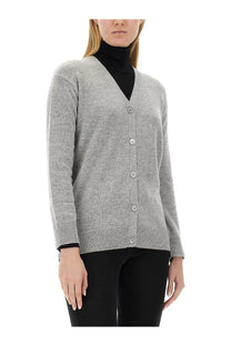 S Max Mara women’s gray knit cardigan Jane grey with v-neck and button closure in soft wool blend fabric