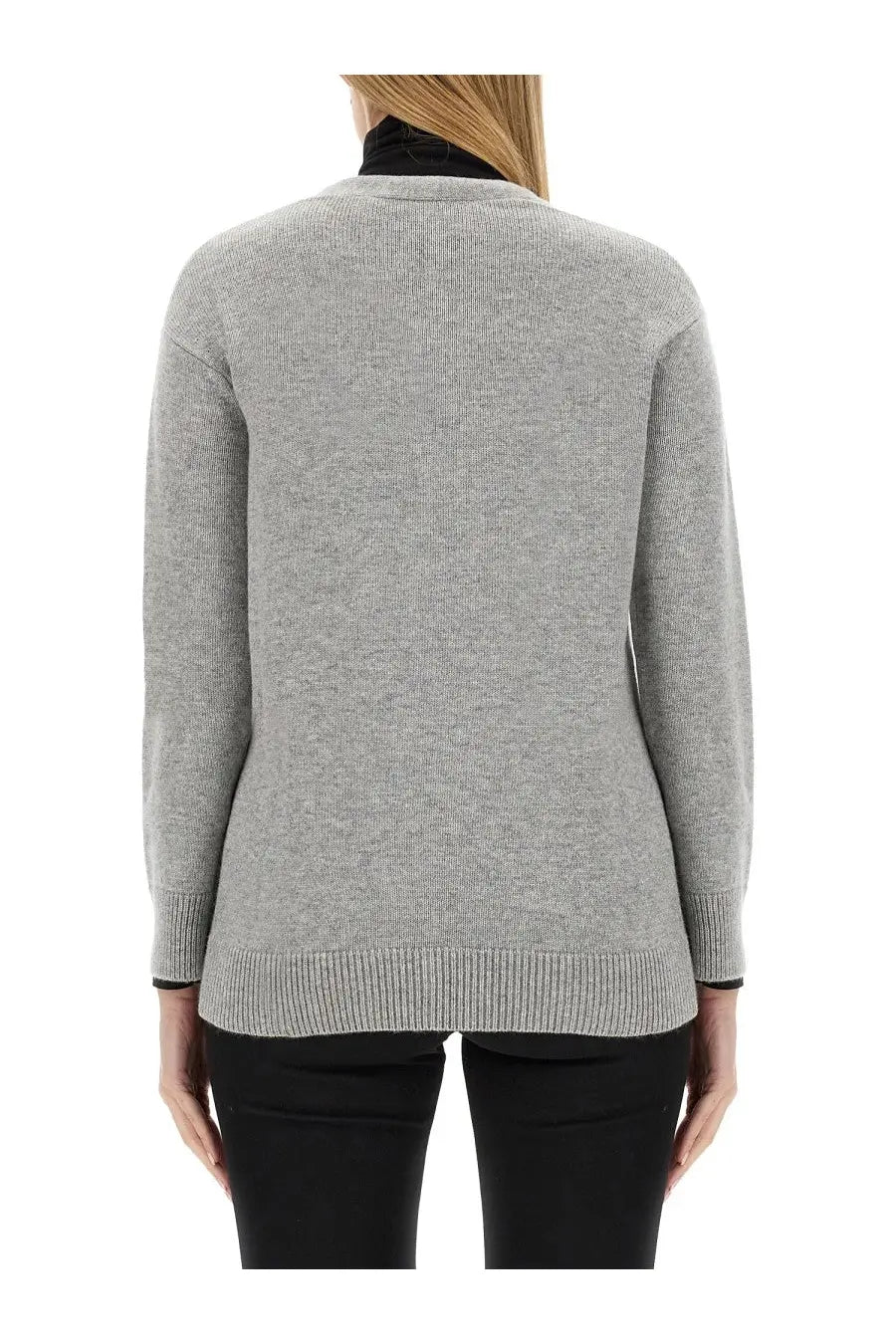S Max Mara women’s cardigan Jane grey in soft heather gray knit with ribbed neckline and cuffs