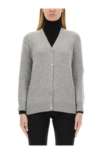 S Max Mara women’s cardigan Jane grey is a soft heather gray v-neck with subtle ribbed cuffs and hem