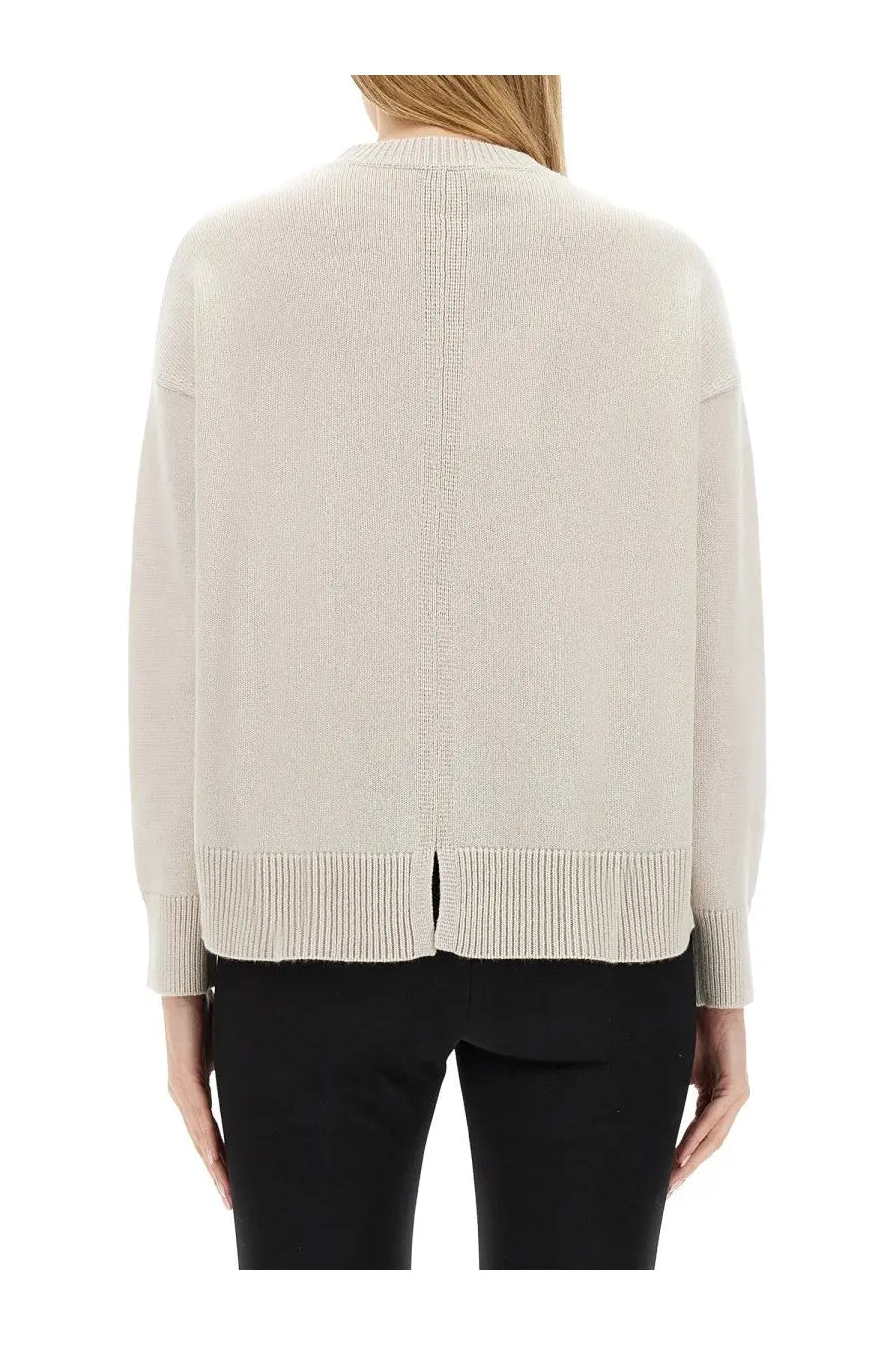 Beige knit cardigan with ribbed cuffs and hem featuring central seam down the back from s max mara jersey venice pink collection