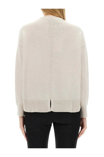 Beige knit cardigan with ribbed cuffs and hem featuring central seam down the back from s max mara jersey venice pink collection