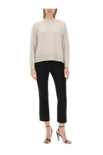 S max mara women’s jersey venice pink soft beige long-sleeved knit sweater with ribbed hem and cuffs
