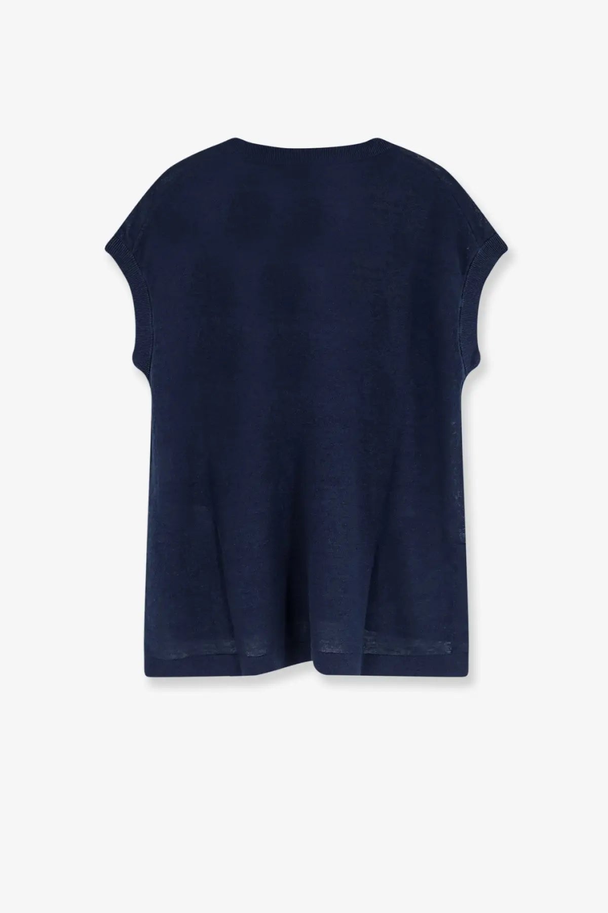 Navy blue short-sleeved knit top made of linen in s max mara womens vest for lightweight comfort