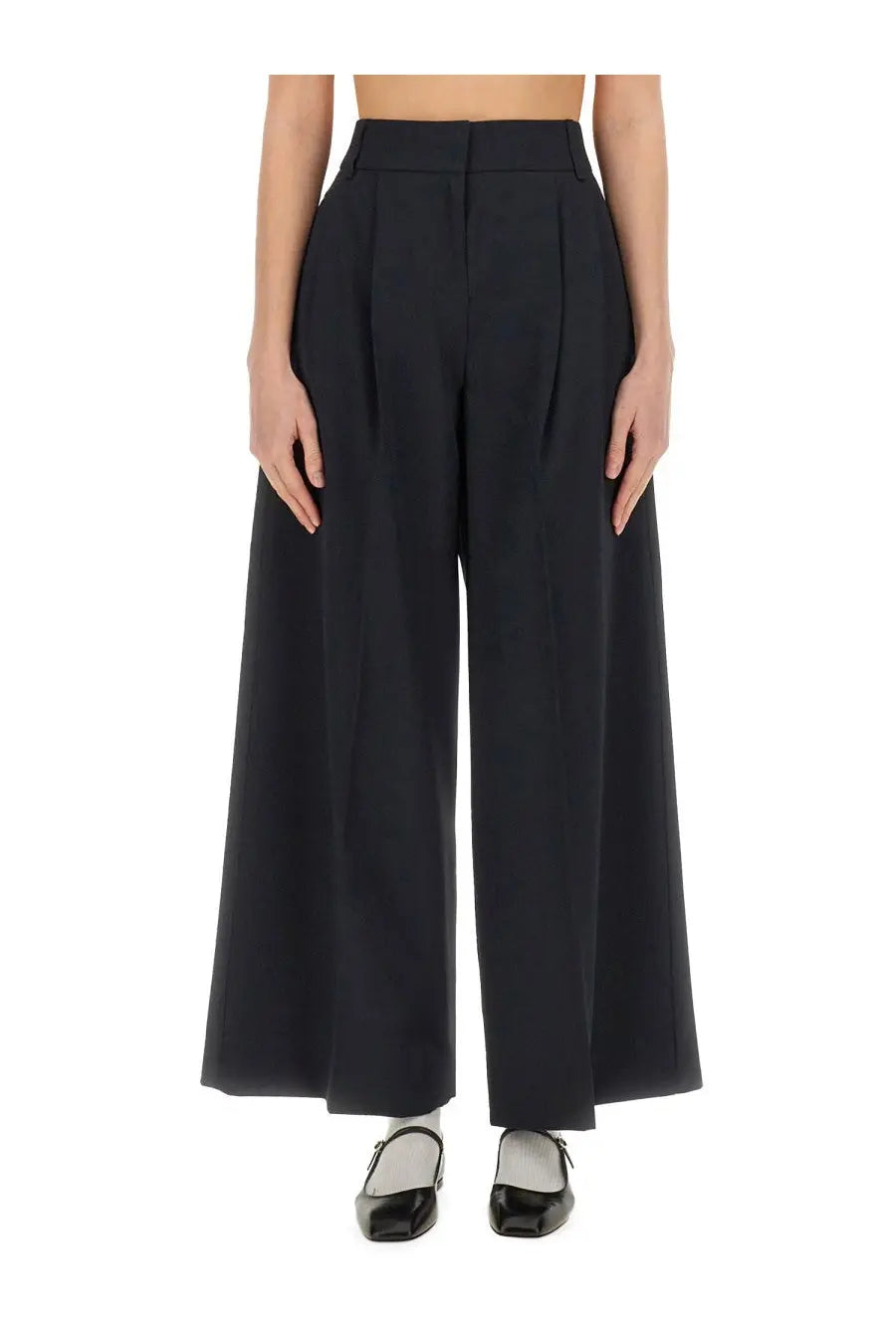 Black high-waisted wide-leg structured pleated trousers womens pants by s max mara in nichols blue color