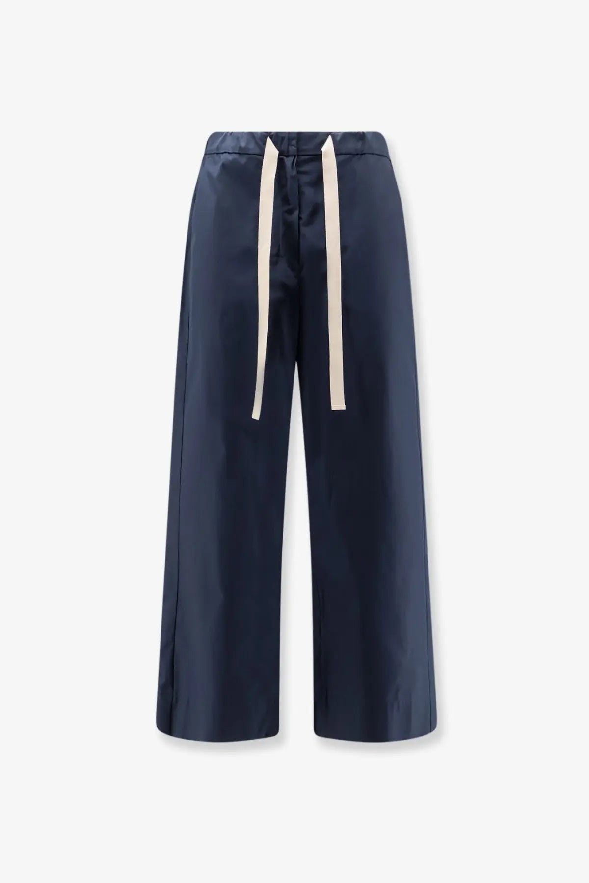 Navy blue s max mara ssmargento wide-leg distressed cotton trousers with drawstring waistband and cream ribbons