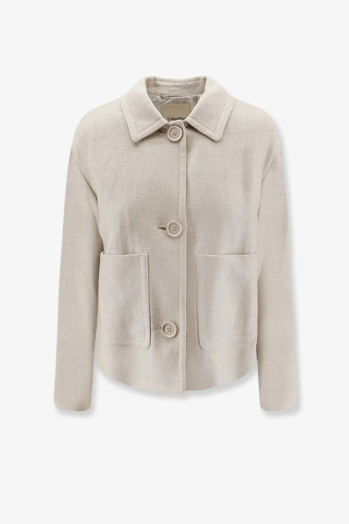 Beige textured wool-blend blazer with three buttons and flap pockets from s max mara linen and cotton jacket white collection