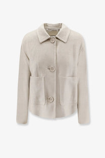 Beige textured wool blend blazer with three buttons and flap pockets from s max mara linen and cotton jacket collection