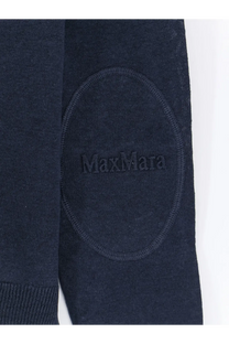 Dark navy blue linen knit sweater from s max mara with an oval patch embroidered with max mara logo