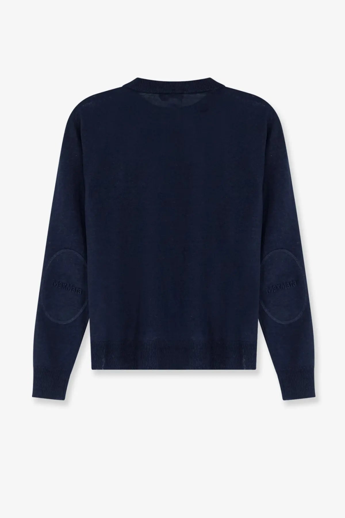 Dark navy blue s max mara women’s smmfervore knitted linen sweater with subtle embroidered elbow patch logos