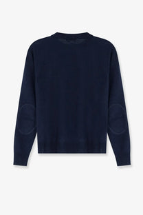 Dark navy blue s max mara women’s smmfervore knitted linen sweater with subtle embroidered elbow patch logos