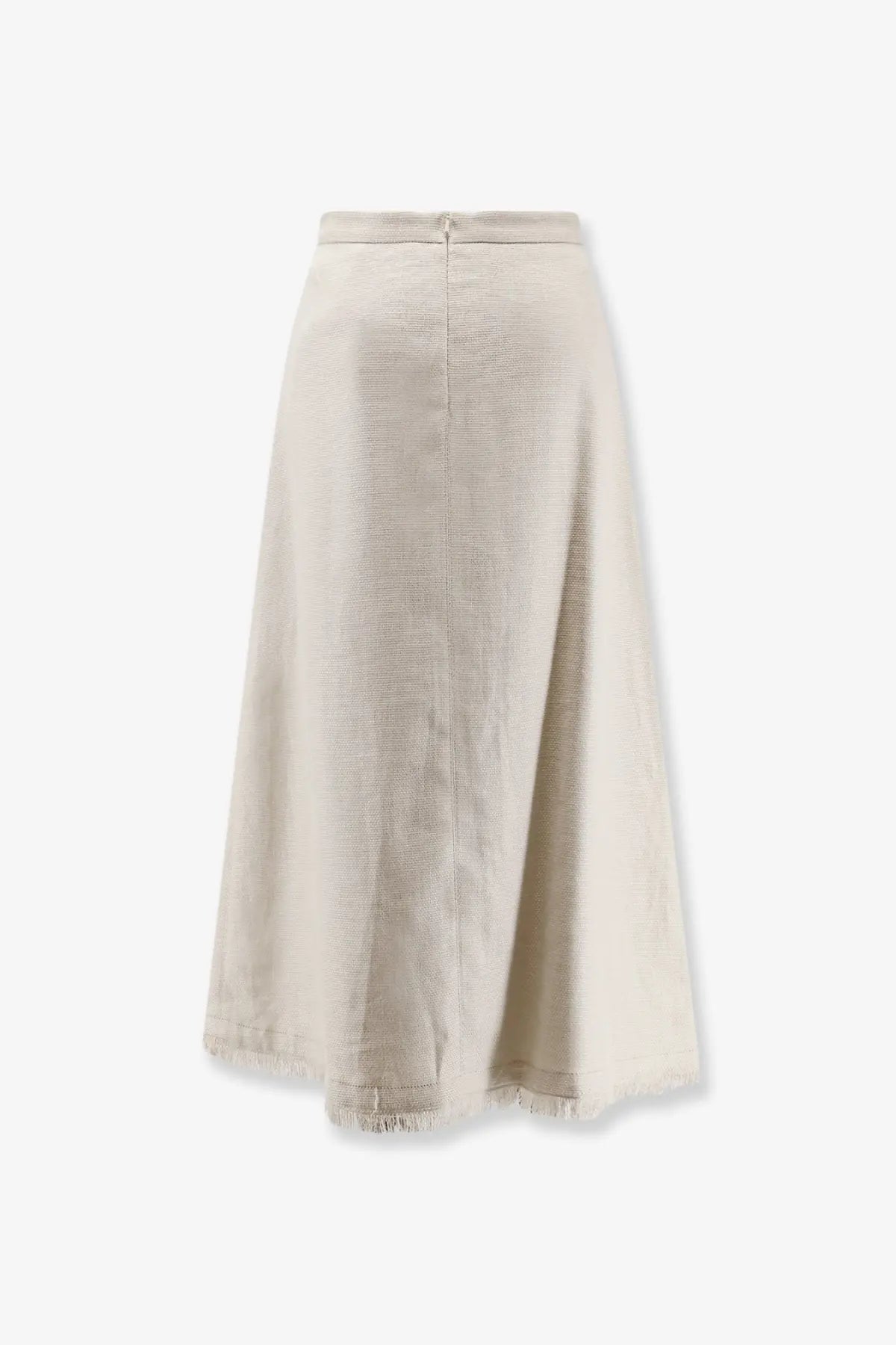 Beige s max mara women’s linen and cotton midi skirt with subtle vertical seam and frayed hem in white color