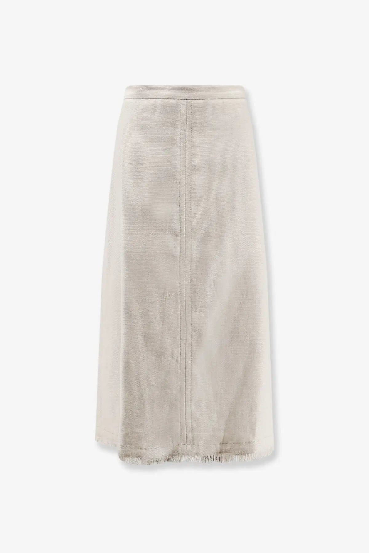 Cream-colored corduroy midi skirt with straight hem and frayed edge from s max mara linen and cotton collection white