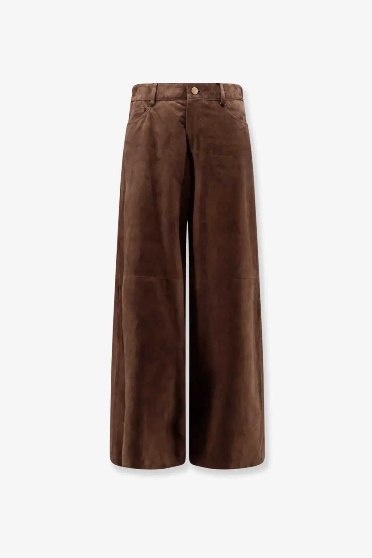 S Max Mara women’s brown suede trousers with wide legs high waist and front button closure