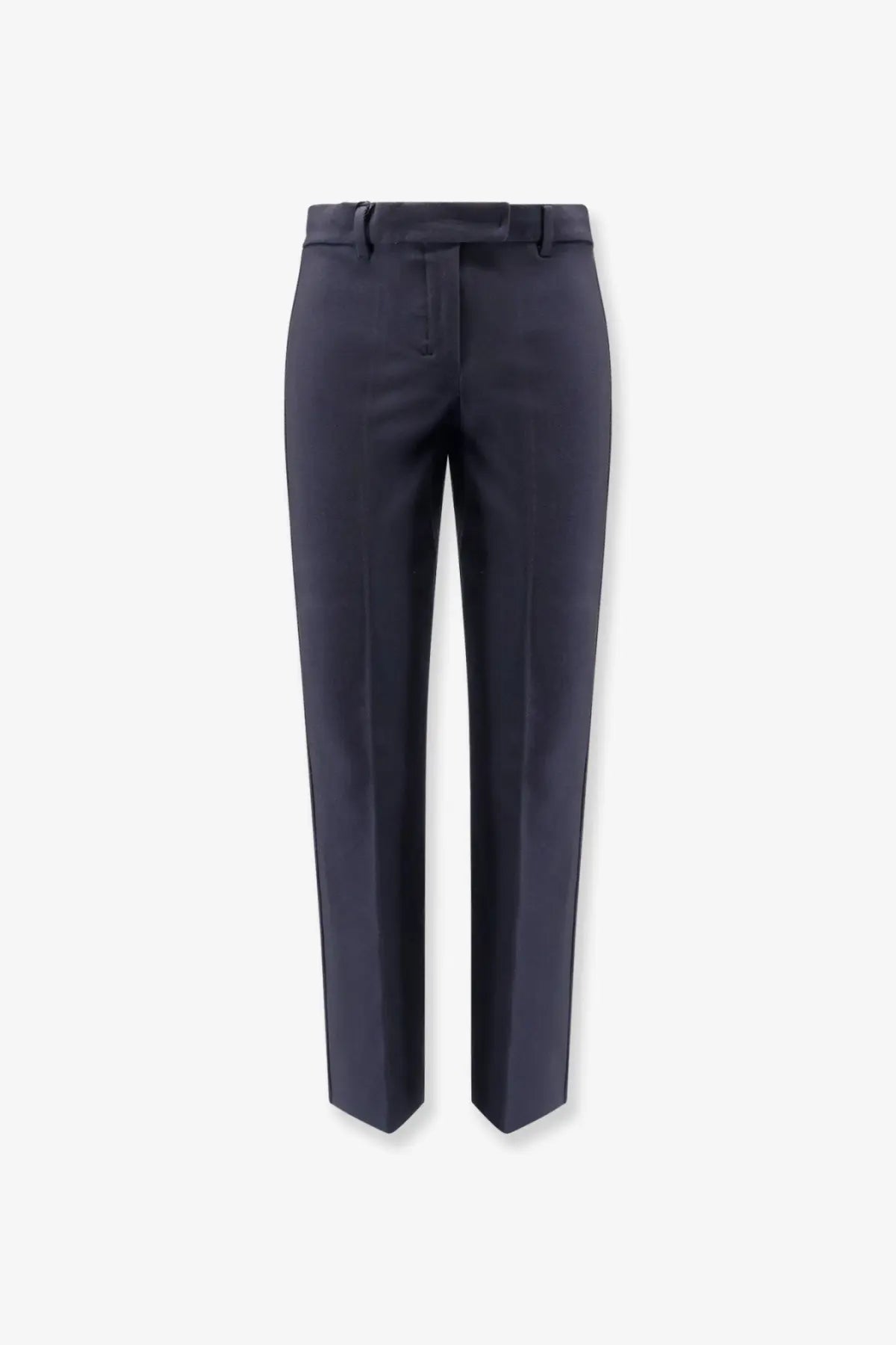 Navy blue tailored trousers with a sleek straight leg cut and classic belt loops from s max mara cotton blend