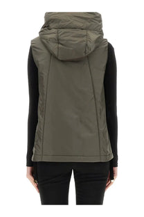 S Max Mara women’s olive green quilted hooded waterproof vest with sleek modern design in Greengo grey color