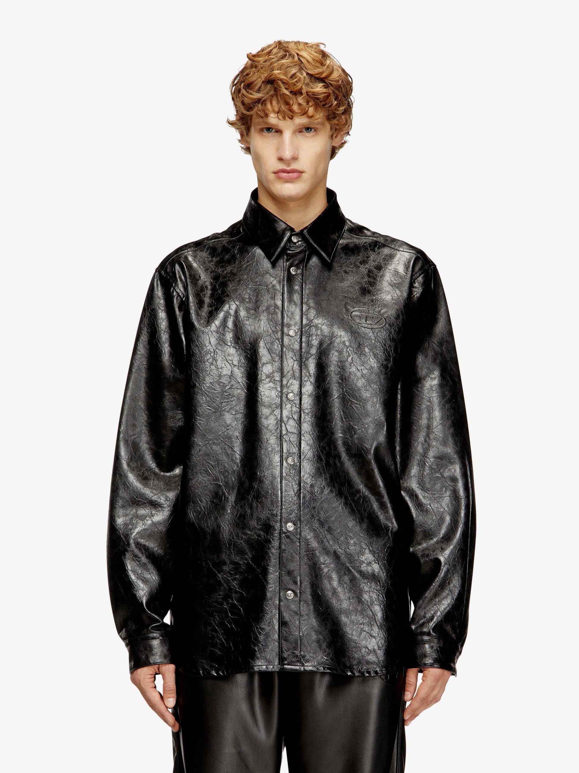 Diesel Men's Simply Qmbu Faux Leather Shirt Black