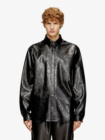 Diesel Men's Simply Qmbu Faux Leather Shirt Black