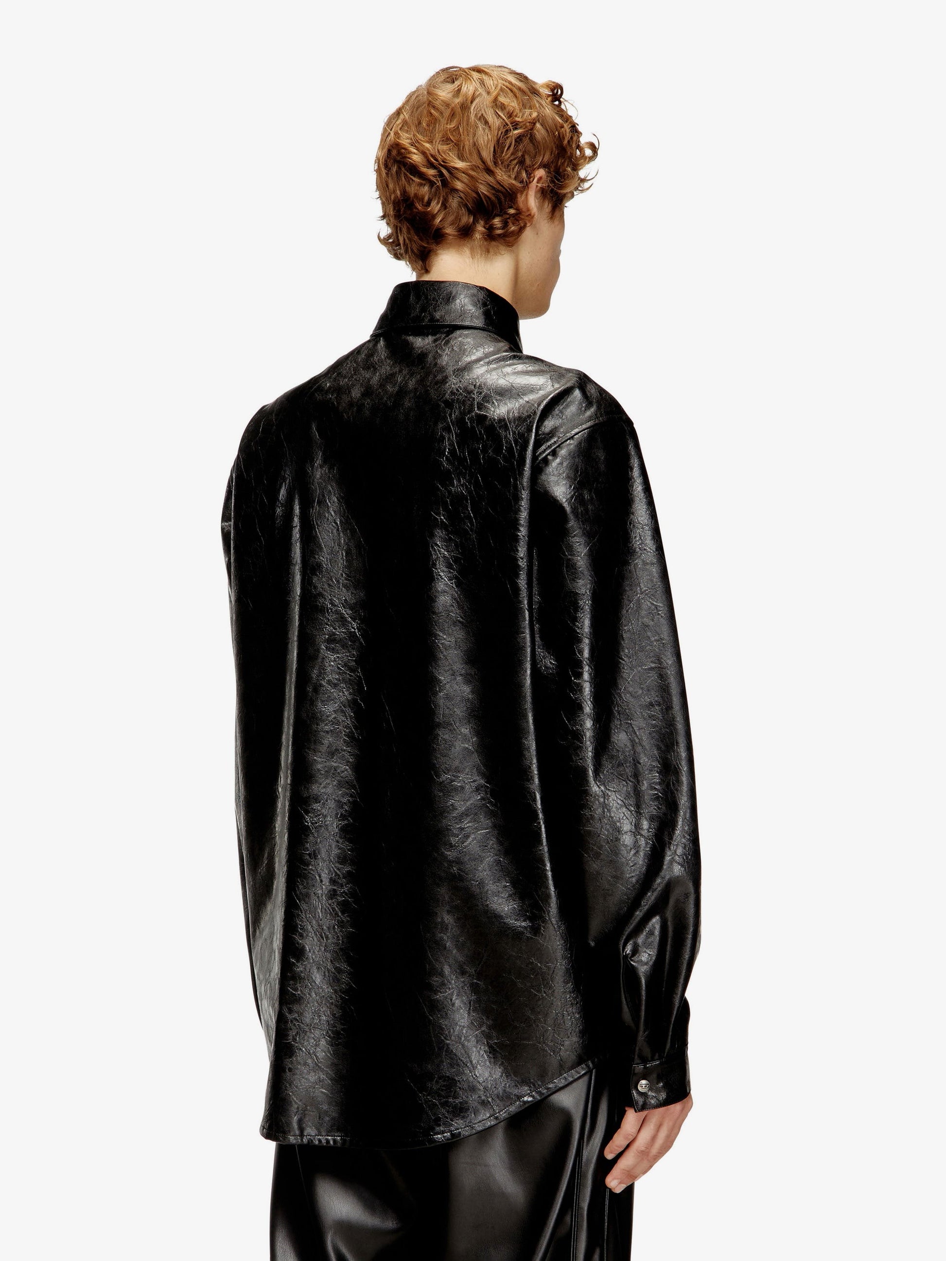 Diesel Men's Simply Qmbu Faux Leather Shirt Black
