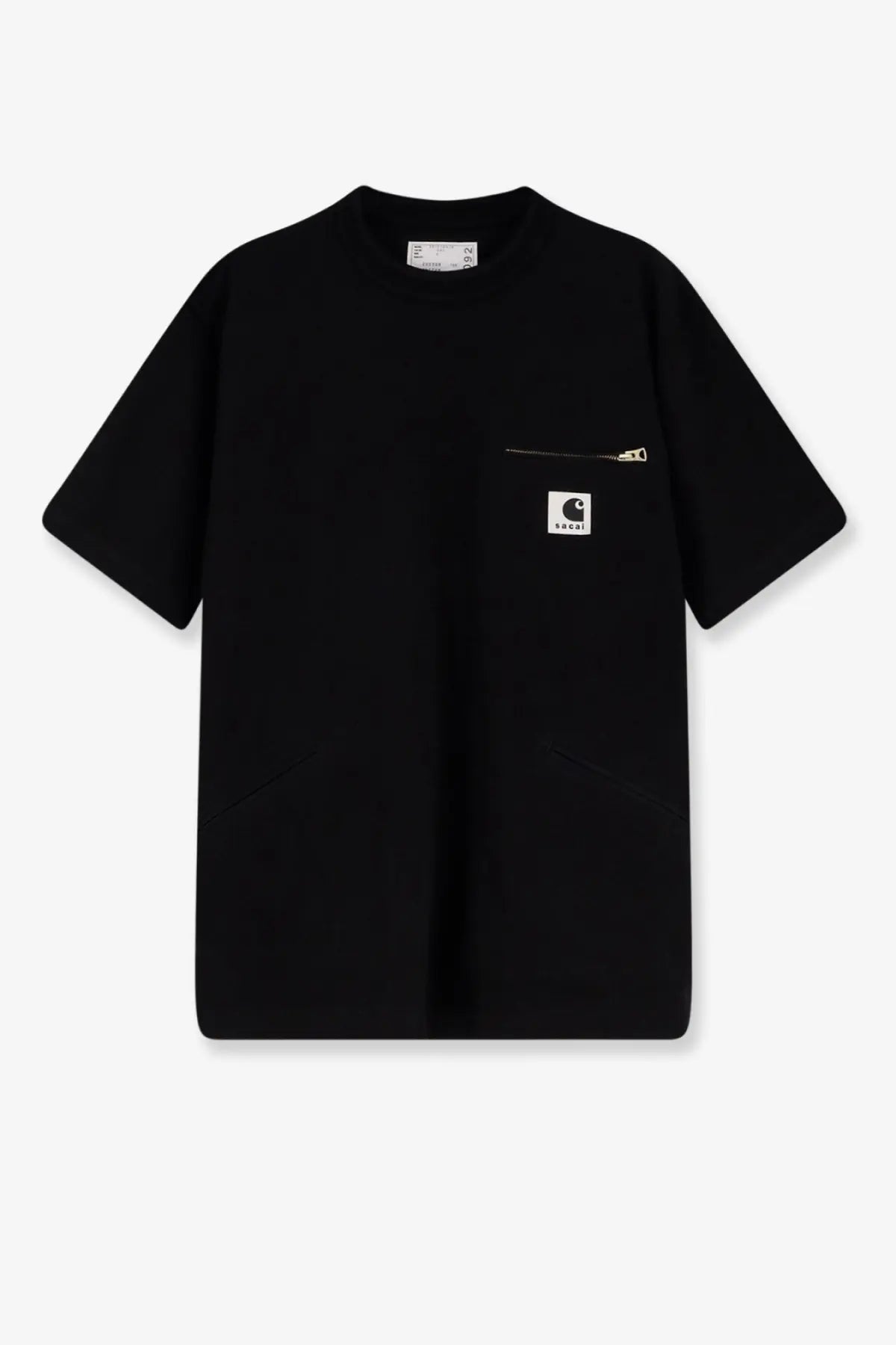 Black Carhartt cotton t-shirt with zippered chest pocket and white logo patch in Sacai men’s shirt style