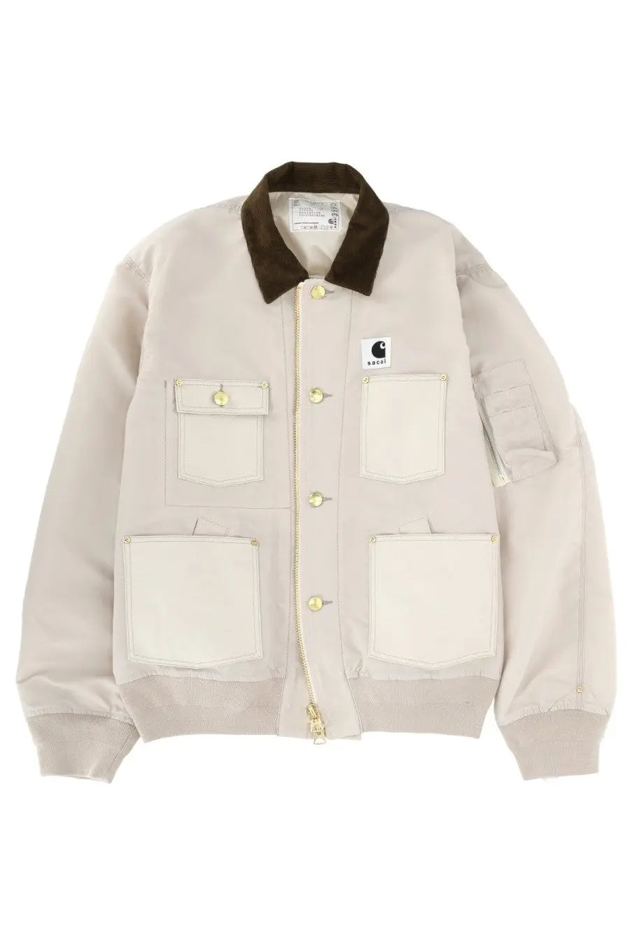Beige carhartt work jacket with brown collar and gold-tone hardware in sacai unisex duck sacai carhartt wip jacket white