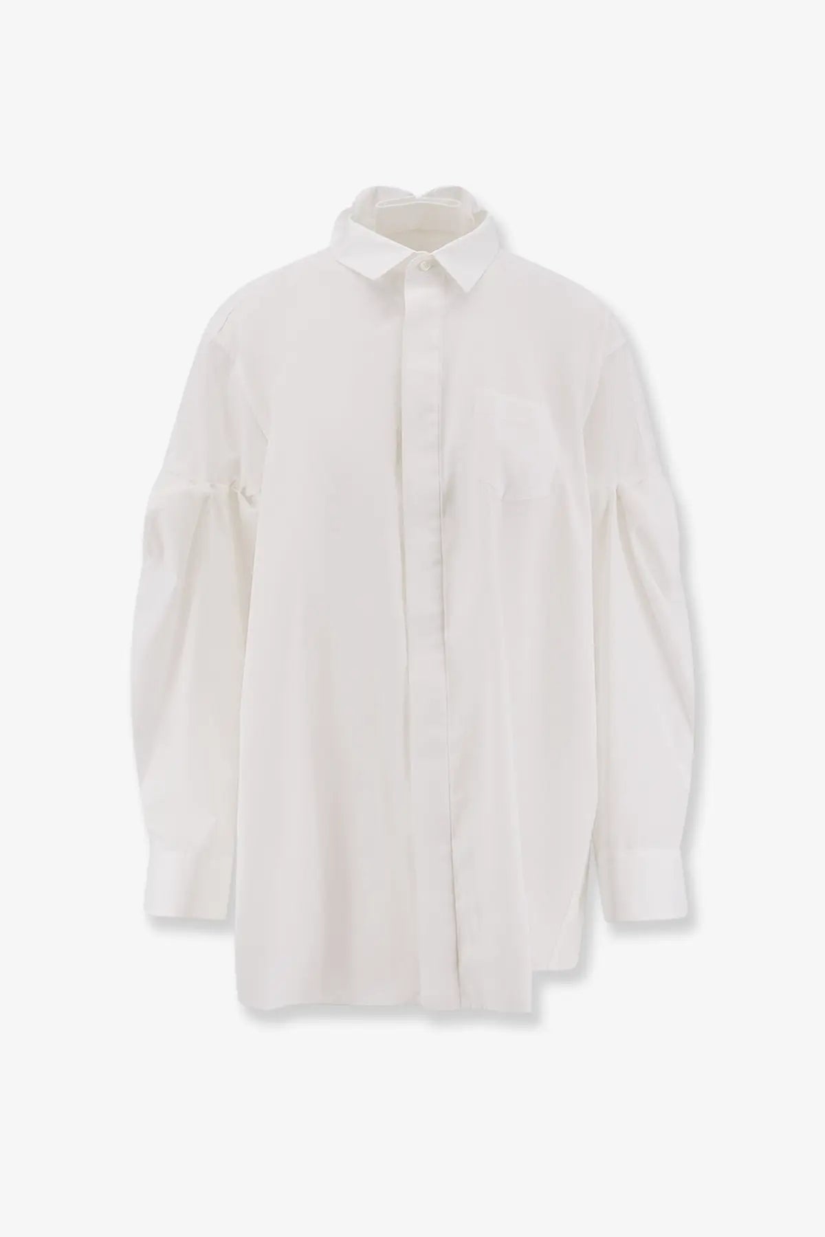 Sacai women’s oversize off-white button-up shirt with voluminous sleeves and a classic collar in lightweight fabric