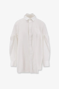 Sacai women’s oversize off-white button-up shirt with voluminous sleeves and a classic collar in lightweight fabric
