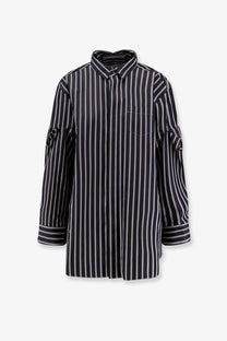 Sacai women’s oversize striped shirt in black and white cotton with long sleeves chest pocket and rolled cuffs