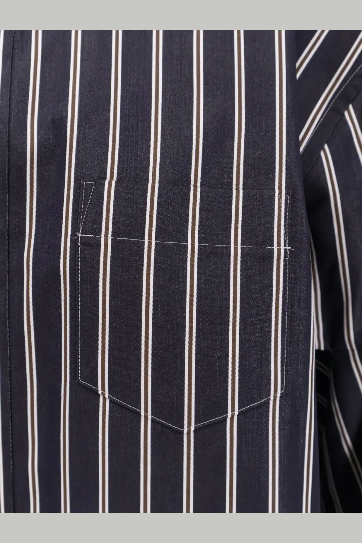 Sacai women’s oversize striped shirt in navy blue and white with vertical stripes and a neatly stitched pocket
