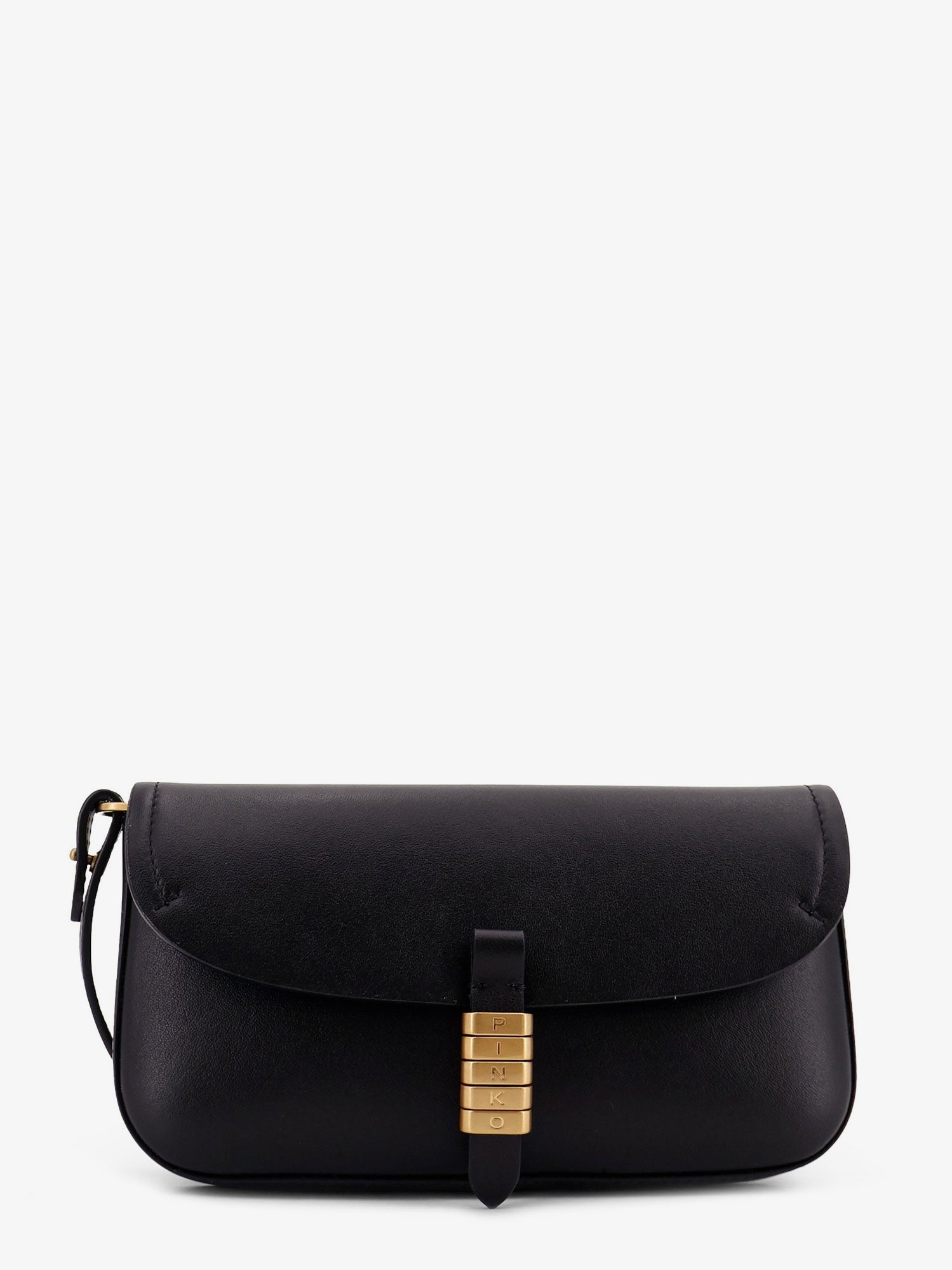 Pinko Women's Saddle Flat Leather Crossbody Bag Black Pinko
