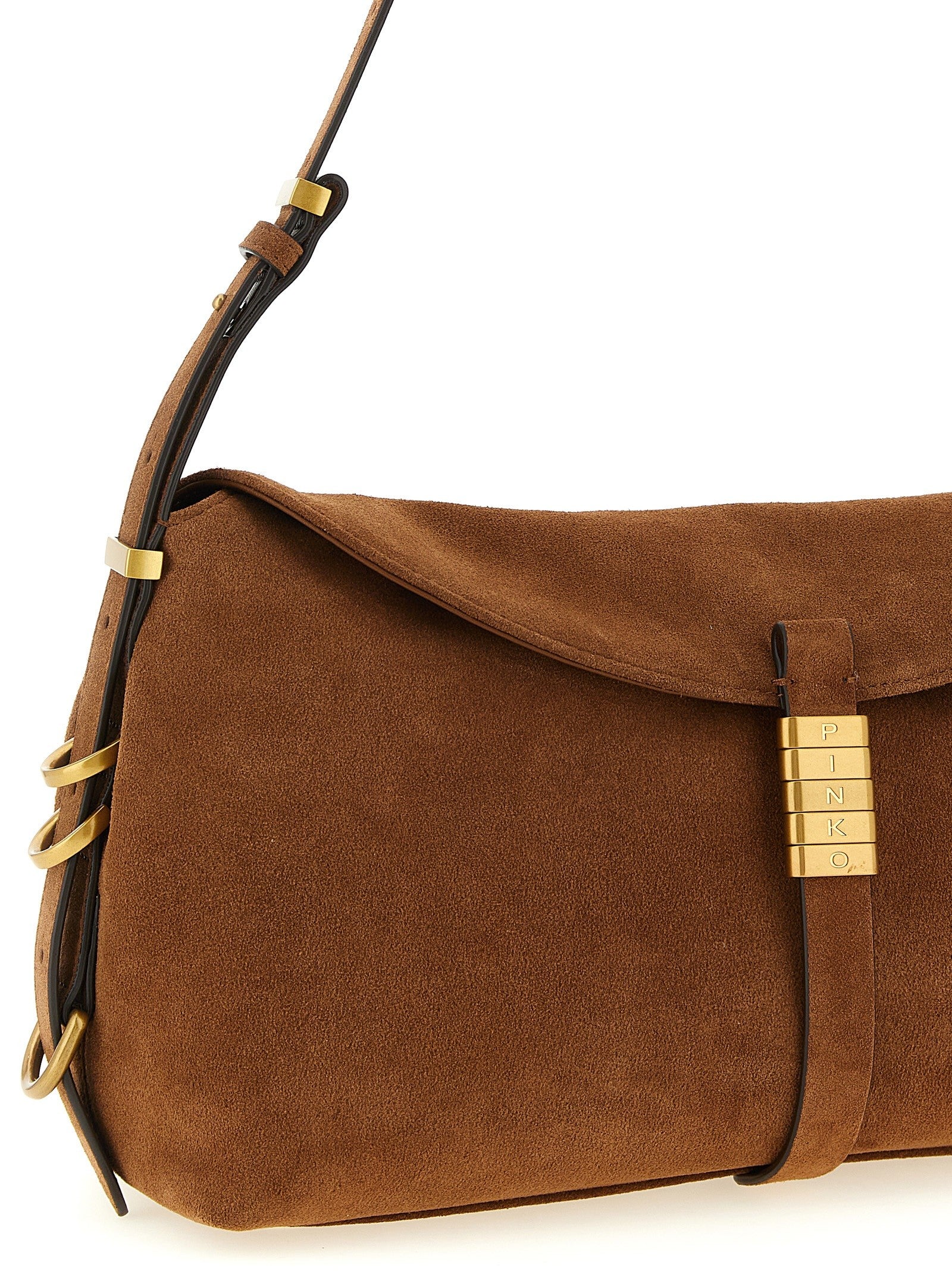 Pinko Saddle Horizontal Shoulder Bag Brown