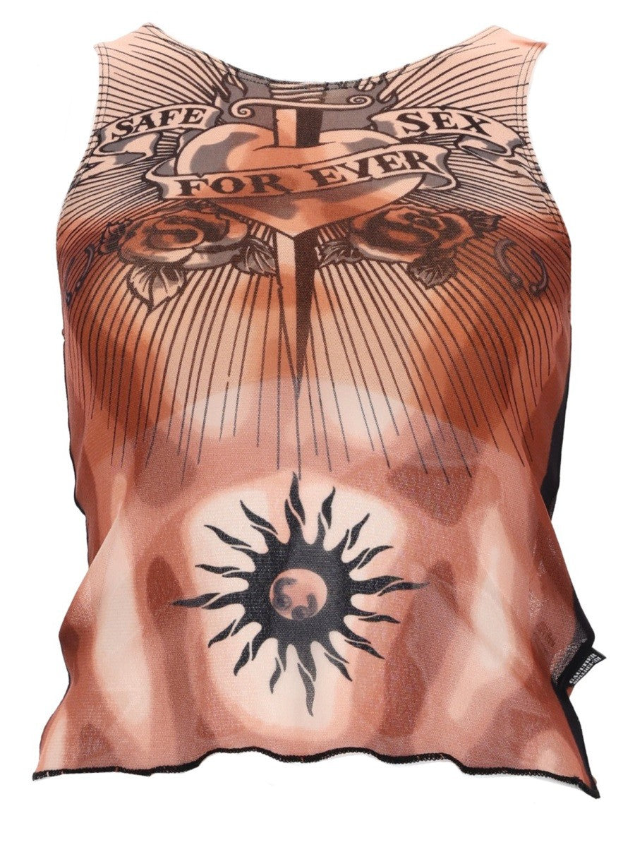 Jean Paul Gaultier Women's Safe Sex Tatoo Print Top Multicolor