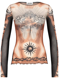 Jean Paul Gaultier Women's Safe Sex Tatoo Print Top Multicolor