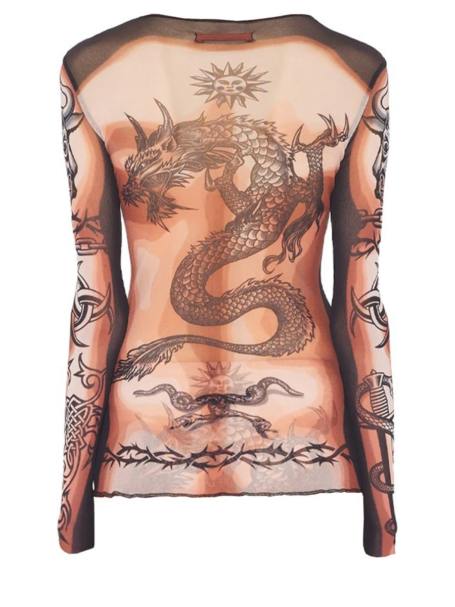 Jean Paul Gaultier Women's Safe Sex Tatoo Print Top Multicolor