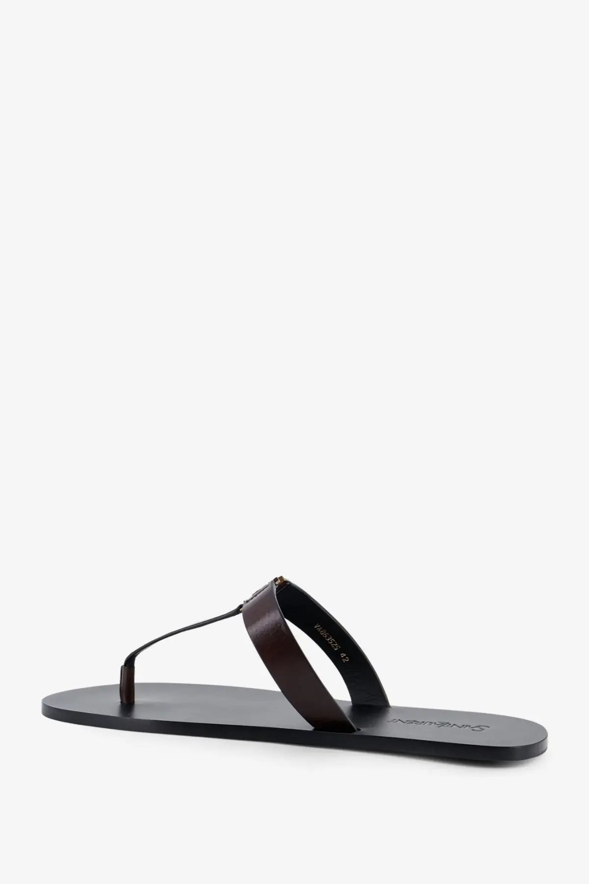 Saint Laurent men’s babylone brown leather thong sandal with minimalist design and subtle sole branding